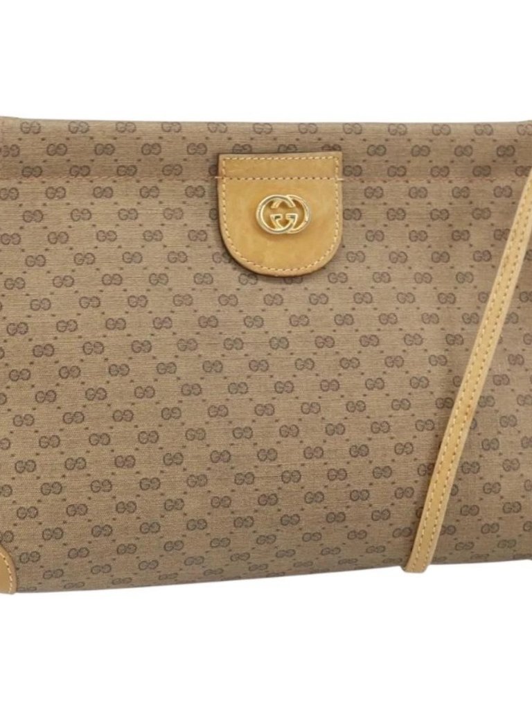 Gucci Micro Gg Supreme Shoulder Bag Pvc Beige Gold 87 001 5553 Auth Ba9956